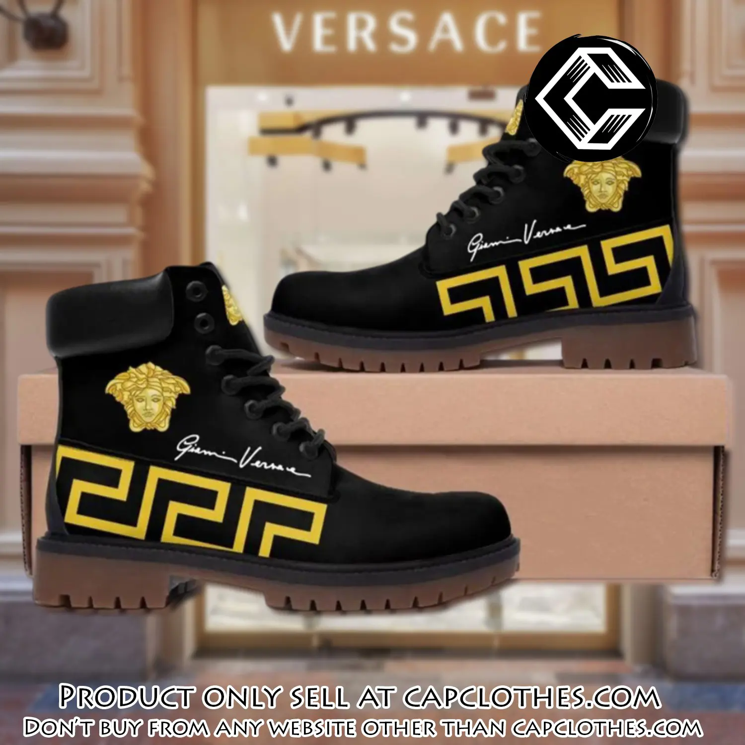 Gianni versace medusa gold pattern black luxury brand boots premium gifts for men women cc4452337